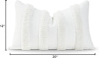 Hofdeco Premium Coastal Patio Tufted Indoor Outdoor Lumbar Pillow Cover Only, 12"x20" Water Resistant for Backyard, Couch, White Fluffy Stripes