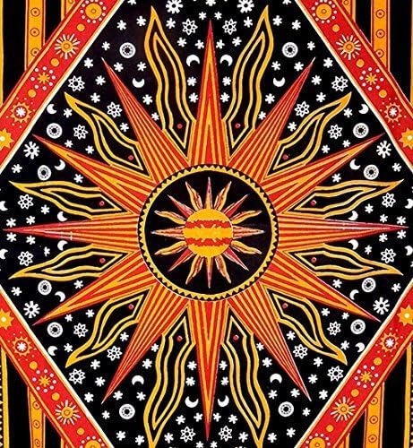 Popular Handicrafts Wall Hanging Tapestry For Bedroom Hippie Burning Sun and Moon Meditation Bohemian Hippy Psychedelic Design Indian Tapestries Bedspread 30 x 40 Inches (76 x 101 cms), Blue