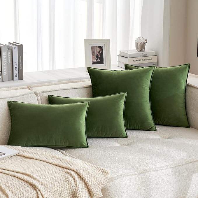 MIULEE Moss Green Velvet Throw Pillow Covers 16x16 Soft Decorative Solid Square Cushion Cases Pack of 2 Modern Luxury Home Decor for Couch, Sofa, Bedroom