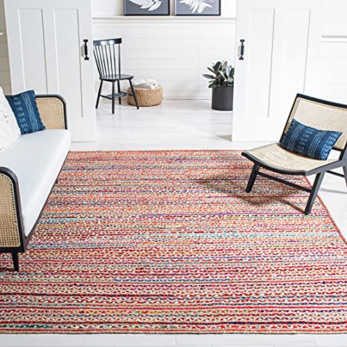 SAFAVIEH Cape Cod Collection Area Rug - 6' Square, Natural & Multi, Handmade Boho Braided Jute, Ideal for High Traffic Areas in Living Room, Bedroom (CAP251A) - size: 6' x 6' (Square)