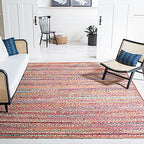 SAFAVIEH Cape Cod Collection Area Rug - 6' Square, Natural & Multi, Handmade Boho Braided Jute, Ideal for High Traffic Areas in Living Room, Bedroom (CAP251A) - size: 6' x 6' (Square)