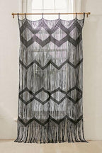 Flber Macrame Curtain Black Boho Window Macrame Doorway Curtain Macrame Wall Decor Bedroom Headboard Decor,42" Wx76 H