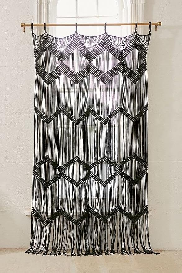 Flber Macrame Curtain Black Boho Window Macrame Doorway Curtain Macrame Wall Decor Bedroom Headboard Decor,42" Wx76 H
