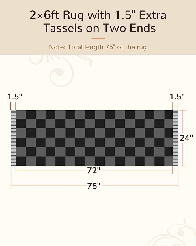 BESTSWEETIE 2'x6' Washable Rug Hand-Woven Low Pile Soft Checkerboard Pattern Reversible Checkered Braided Rugs with Short Fringe Carpet for Living Room Bedroom Dining Room Home Decor - Black/White