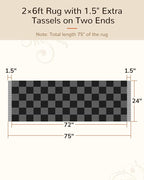 BESTSWEETIE 2'x6' Washable Rug Hand-Woven Low Pile Soft Checkerboard Pattern Reversible Checkered Braided Rugs with Short Fringe Carpet for Living Room Bedroom Dining Room Home Decor - Black/White