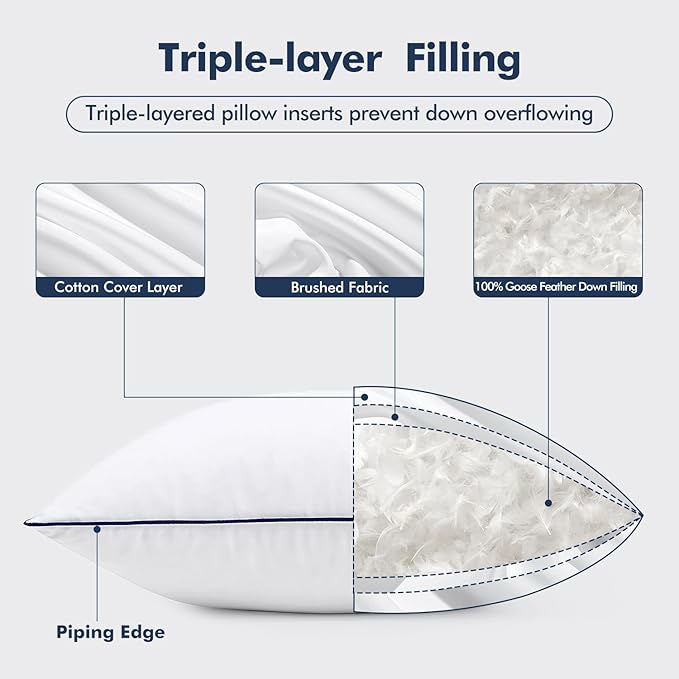 MIULEE Goose Feather Down 26x26 Euro Pillow Insert Set of 2 with 100% Down-Proof Cotton Cover, Soft Fluffy Decorative Pillow for Sofa Bed Couch Living Room White