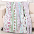 Cozy Line Home Fashions Floral Striped Floral Print Pattern Reversible 100% Cotton Quilted Throw Blanket 60" x 50" Machine Washable and Dryable (Wild Rose) - color: Wild Rose Floral