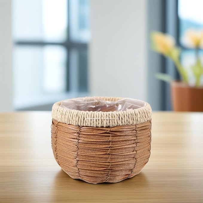VICASKY Handwoven Woven Planter Basket Natural Indoor Outdoor Flower Pot Decorative Rattan Plant Pot for Boho Decor