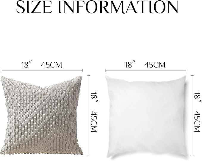 Softalker Throw Pillow Covers 18x18 Inch, Set of 2, Soft Corduroy Boho Stripe Decorative Pillow Cover, Couch Fluffy Pillow Cover for Farmhouse Home Decor Bed Living Room, Grey