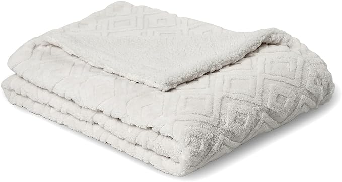 EverGrace Jacquard Boho Sherpa Fleece Throw Blanket for Couch, Super Soft Cozy Fuzzy Plush Blankets for Winter, Reversible Thick Warm Blanket for Bed, Sofa, Living Room, Off White, 90" x 90"