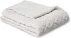 EverGrace Jacquard Boho Sherpa Fleece Throw Blanket for Couch, Super Soft Cozy Fuzzy Plush Blankets for Winter, Reversible Thick Warm Blanket for Bed, Sofa, Living Room, Off White, 90" x 90"