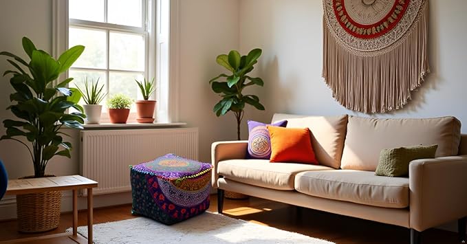 CRAFT KALA Mandala Meditation Floor Pillows Square Pillow Cover Seating Decorative Adults Bohemian Floor Cushion Cover Outdoor Living Room Throw Ottoman Poufs Cover 22X22X14 inches, Multi Six Color