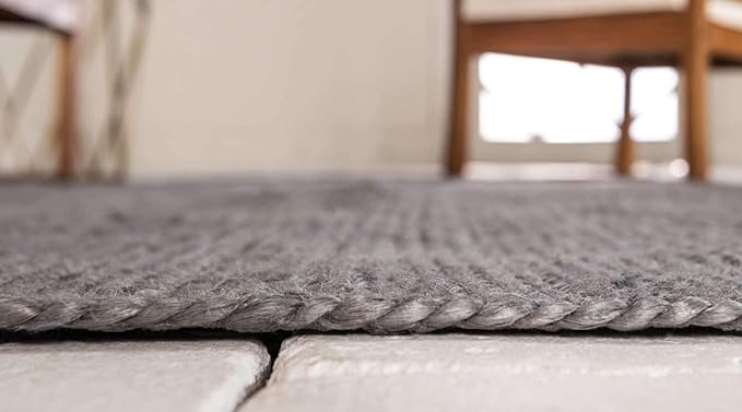 Unique Loom Braided Jute Collection Area Rug - Dhaka (9' x 12' 2" Rectangle, Gray)