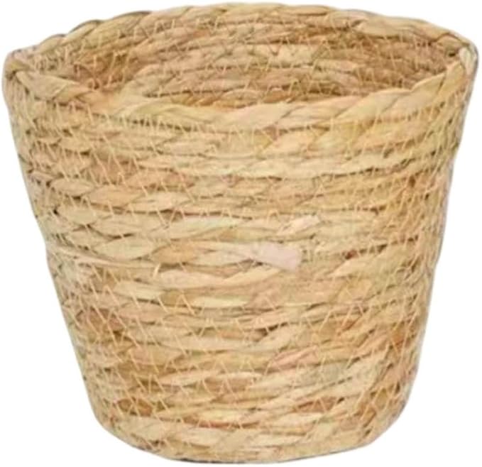 Woven Basket, Hand Woven Containers Flower Pots Boho Indoor Planter Decorative Flower Storage Organizer for Home Office Decoration (Small)