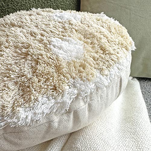 Mushroom Throw Pillow Tufted Shape Decorative Cushion 15” x 15” – Decor for Bed, Couch, Living Room (Cream) - color: Cream