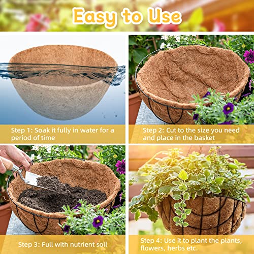 Riare 4 Pack 18 Inch Round Coco Liners Replacement, 100% Natural Coconut Coir Liners for Hanging Baskets, Garden Flower Vegetables Planter Pot, Window Box, Fence, Decks - size: 18inch