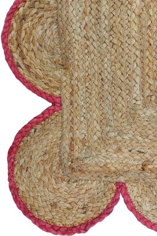 Weaving Cottage Scalloped Natural Jute Area Rug | Beige & Red, 2X3 FT Handwoven Jute Doormat | Eco-Friendly, Durable, and Stylish | Perfect for Living Room, Bedroom, and Entryway