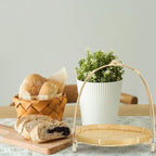 PRETYZOOM 3pcs Bamboo Food Serving Tray with Handle: 7.5 x 7.5 x 8.6 Inch Shallow Bamboo Basket Fruit Snack Food Storage Woven Basket Display Rack