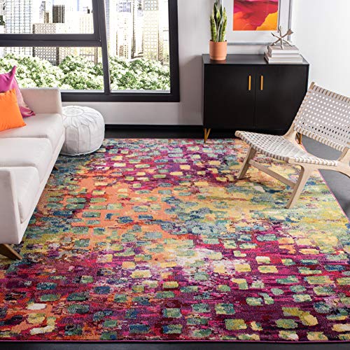 SAFAVIEH Madison Collection Area Rug - 5' Square, Fuchsia & Gold, Boho Abstract Distressed Design, Non-Shedding & Easy Care, Ideal for High Traffic Areas in Living Room, Bedroom (MAD425D) - color: Fuchsia/Gold, size: 5' x 5' (Square)
