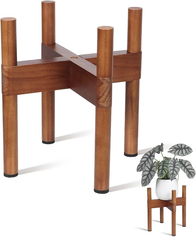 Plant Stand Indoor, Wood Plant Holder, Mid Century Modern Decor Tall Planter Stands, 2 Height Displays Corner Single Flower Stand for Balcony, Living Room, Garden Patio Fit 5-8 Inch Pots