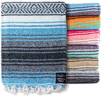 Benevolence LA Authentic Mexican Blanket – Handwoven Falsa Serape Throw – Beach, Camping, Picnic & Yoga Blanket – Lightweight Cotton Throw for Outdoor & Home – Sky Blue, 50x70 in - color: Sky Blue