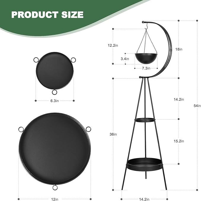 Airogym Plant Stand, Metal Plant Holder Indoor Outdoor, Modern Iron Flower Pots Rack, Multifunctional Planter Display Shelf with Hanging Planters for Garden Patio Room, Corner Balcony Decor (Black -2 Tier)