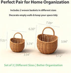 2 Pack Wall Hanging Rattan Baskets, Hand-Woven Storage Basket, Small Wall Hanging Baskets for Kitchen, Washable Decorative Basket, Potato Garlic Onion Storage Baskets