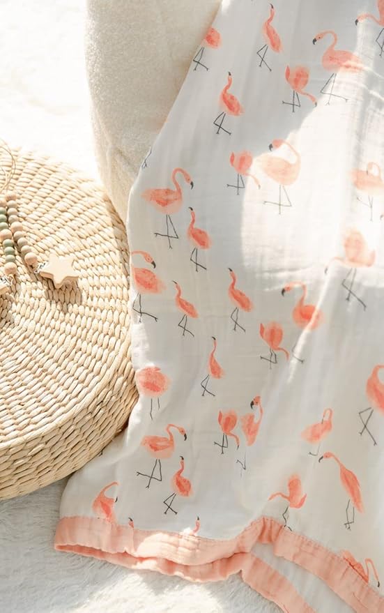 Little Jump Flamingo Baby Blanket - Silky Soft and Breathable Muslin Blankets Baby Girl Quilts- Large 47" x 47" - 2 Layers Toddler Bed Blanket (Flamingo)