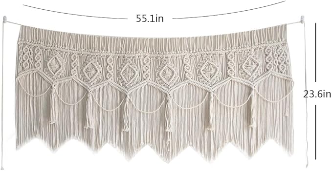 Macrame Wall Hanging Boho Woven Tapestry Valance Window Kitchen Macrame Curtain Door Divider Decoration Bedroom Home Macrame Curtains 55.1" Wx23.6 L