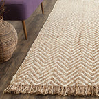 SAFAVIEH Natural Fiber Collection Runner Rug - 2'6" x 12', Bleach & Natural, Handmade Chevron Fringe Jute, Ideal for High Traffic Areas in Living Room, Bedroom (NF458A) - size: 2'6" x 12' (Runner)