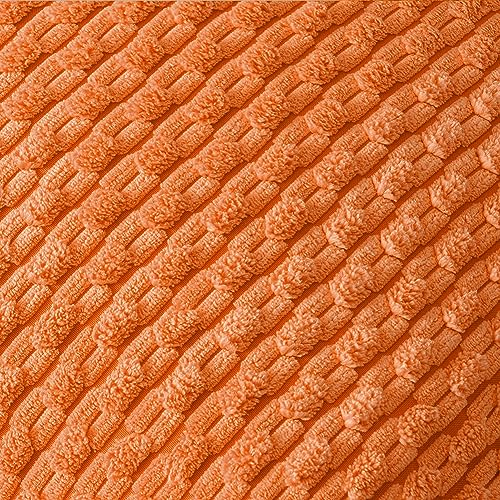 Fancy Homi 2 Packs Orange Fall Decorative Throw Pillow Covers 18x18 Inch for Couch Living Room Bed Sofa, Halloween Pumpkin Autumn Home Decor, Soft Cute Plush Corduroy Striped Cushion Case 45x45 CM - color: Orange, size: 18" x 18" (Pack of 2)