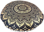 32" Gold Mandala Barmeri Large Floor Pillow Cover Cushion Meditation Seating Ottoman Throw Cover Hippie Decorative Zipped Bohemian Pouf Ottoman Poufs, Pom Pom Pillow Cases (Gold Black, 32 inch Round)