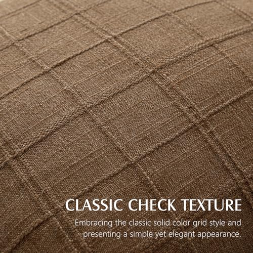 Foindtower Set of 1 Decorative Linen Check Throw Pillow Cover Neutral Farmhouse Vintage Cushion Cover Modern Boho Home Decor for Sofa Chair Couch Bedroom Living Room Outdoor,16×16 Inch,Brown Hazel - color: Brown Sugar, size: 16" x 16" (Pack of 1)
