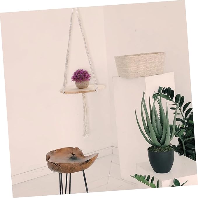 Hanging Woven Flower Basket Holder Natural Macrame Plant Pot Tray for Use for Plants Like and Ferns Decor
