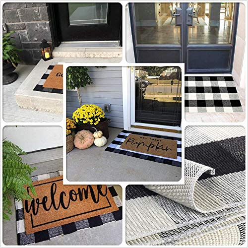 Winwinplus Buffalo Plaid Check Rug 23.6 x 35.4 Inches Cotton Washable Woven Checkered Indoor/Outdoor Rugs for Doorway/Living Room/Kitchen/Front Porch Layered Door Mat Decor/Farmhouse, Black and White - color: Black and White Plaid, size: 1'11" x 2'11" (Re