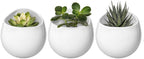 Mkono 4 Inch Wall Mounted Planter Round Ceramic Hanging Plant Holder Decorative Flower Display Vase Succulent Pots for Indoor Plants, Set of 3, White (Plants NOT Included)