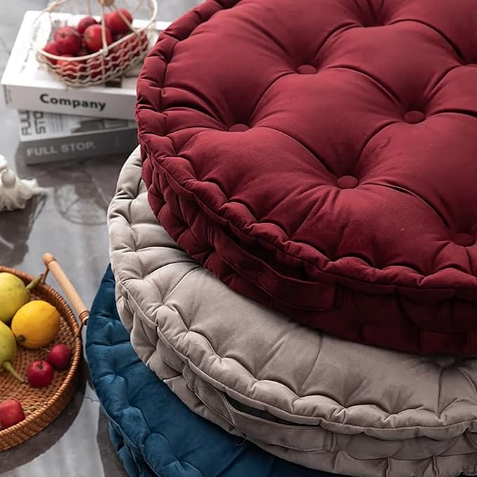 Meditation Floor Pillow Cushions, Outdoor Seat Cushion, Round Tufted Velvet Meditation Cushion, Solid Color Floor Mats for Indoor Outdoor, 24x24 inch, Coffee