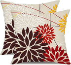 DFXSZ Red Brown Outdoor Pillow Cover 18X18 Inch Set of 2 Outdoor Waterproof Fall Floral Brown Decorative Pillowcase Decor for Couch Patio Funiture Garden Print Polyester Cushion Cover 01K18