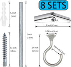 8 Sets Heavy Duty Swag Ceiling Hooks 2.4 Inch, Chrome Finish, Holds Up to 30lbs, for Hanging Plants & Lights, Easy Install on Wood, Concrete & Drywall (Chrome)
