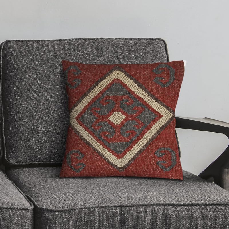 Jaipur Kilim Rugs Wool Pillow Cover Kilim Pillow Case Indian Handwoven Rug Cushion Cover 18x18 Inches Boho Home Decor Vintage Cushion Case Oriental Cushion Cover Decorative Throw Pillows Sham - color: Pattern 02