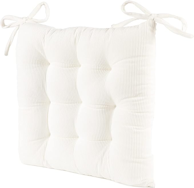 HLOVME Corduroy Chair Cushion with Ties Ultra Soft Warm Floor Cushion for Kids Reading Nook Comfortable Square Seat Cushion for Adult 15.7”x15.7”, White