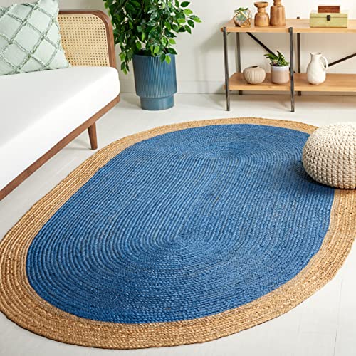 SAFAVIEH Natural Fiber Collection Area Rug - 2'6" x 4' Oval, Royal Blue & Natural Brown, Handmade Jute, Braided Border Design (NF801D) - color: Royal Blue/Natural, size: 2'6" x 4' (Oval)