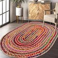 Savi Home Oval Jute Cotton Chindi Rug 3'x5' – Multicolor Braided Area Rug for Living Room, Kitchen, Entryway, Farmhouse & Bathroom – Handwoven Recycled Cotton Floor Mat