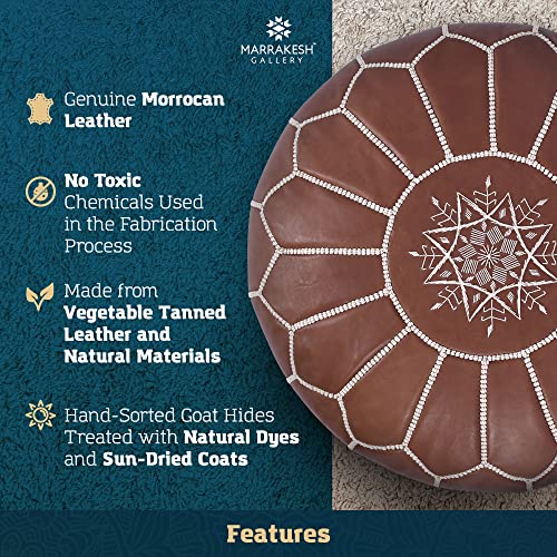 Marrakesh Gallery Genuine Leather Round Pouf Unstuffed - Moroccan Ottoman Footstool, Footrest Cover - Boho Decor - Bohemian Living Room, Bedroom, Kids Room, Gift & Wedding - color: Brown