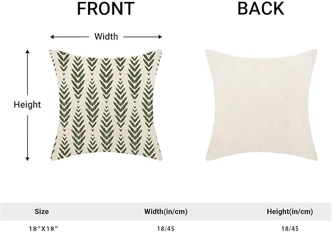 BETGINY Sage Green Boho Pillow Covers 18 x 18 Inch Pack of 2, Bohemian Ethnic Herringbone Pattern Decorative Throw Pillow Covers Vintage Linen Farmhouse Outdoor Pillowcase for Bedroom Home Sofa Decor