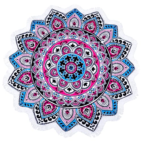 Benefeet Sox Large Mandala Beach Towel Round Microfiber Circle Beach Towels Bohemian Roundie Beach Blanket Quick Dry Beach Throw Blanket Sand Free Pool Towels, 59 Inches Blue Pink - color: Mandala, Blue Pink