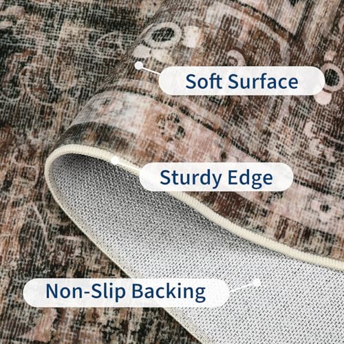 GarveeHome Washable Area Rug 2x3 Entryway Rug Vintage Distressed Small Rugs Floral Doormat Non Slip Low Pile Throw Carpet for Bedroom Kitchen Laundry Brown - color: Brown, size: 2' x 3' (Rectangular)