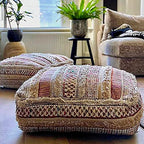 Mandala Life ART Bohemian Floor Cushion Cover - Pure Wool and Cotton Mix - 24x24x8 inches -Filler not Included - Artisan Hand Embroidery Patch Work - Boho Chic Luxury Moroccan Pouf Cover - color: Jaipur