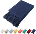 Homiest Decorative Knitted Throw Blanket with Fringe Soft & Cozy Tassel Blanket for Couch Sofa Bed (Navy Blue, 50x60)