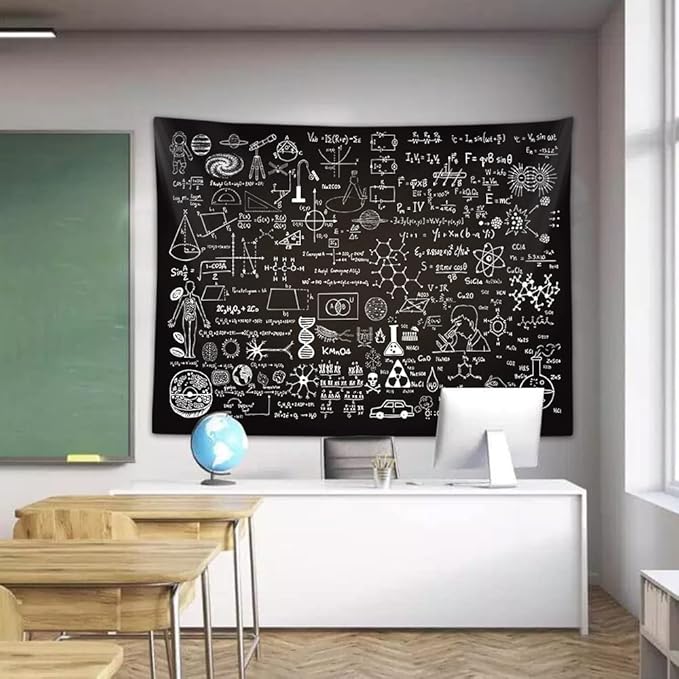 Classroom Tapestry for Science Lab Backdrop Decorations, Math Science Theme Table Cloth Tapestries Wall Hanging for Bedroom College Dorm Living Room School Decor 60X40", Education Poster Blanket